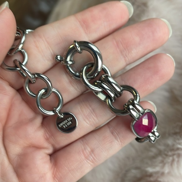 DYRBERG KERN CHUNKY LINK BRACELET WITH FACETED PINK STONES - Picture 4 of 6